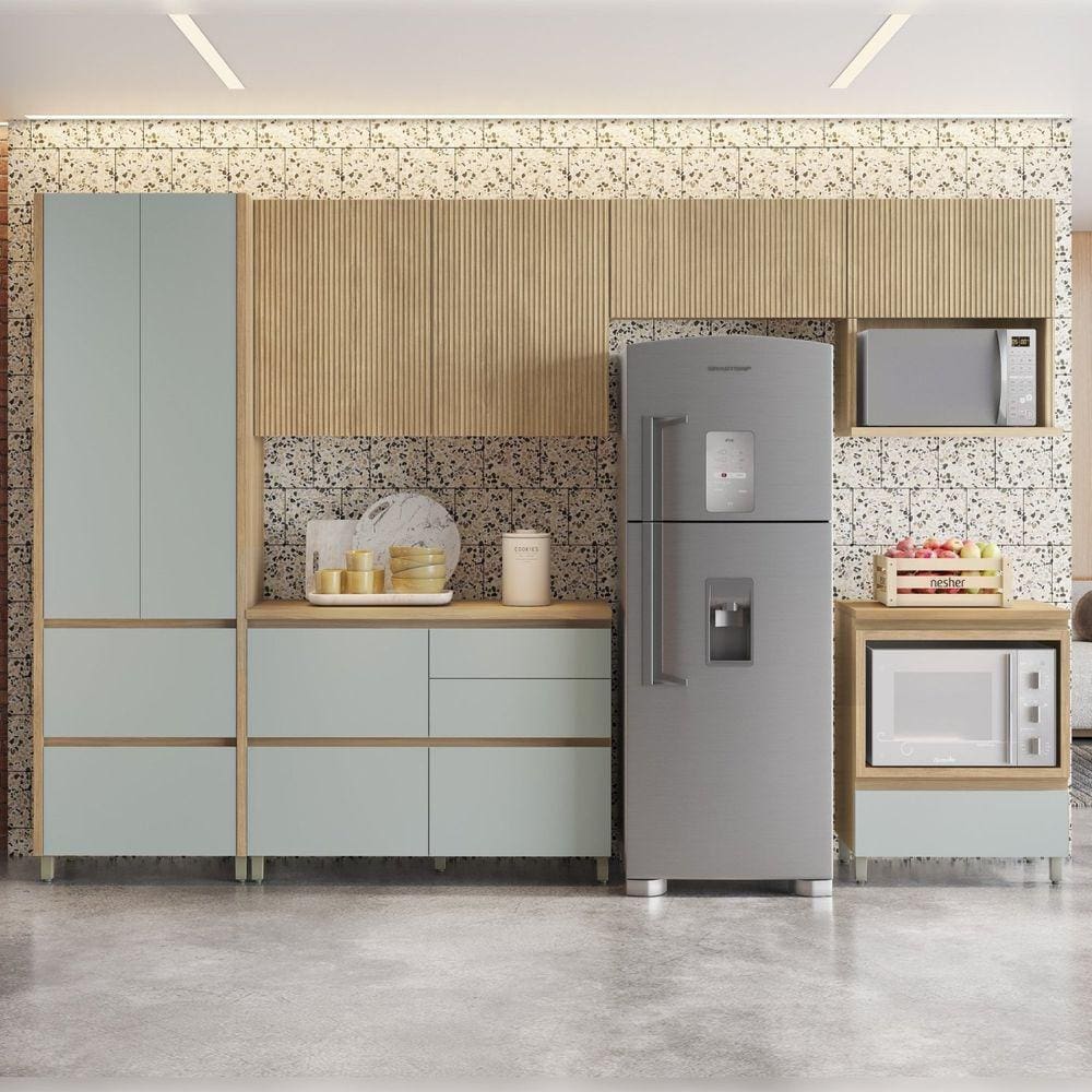 Cozinha 6 Peças 7 Portas 7 Gavetas Nichos Forno Rainha 100% Mdf Marrom/Verde