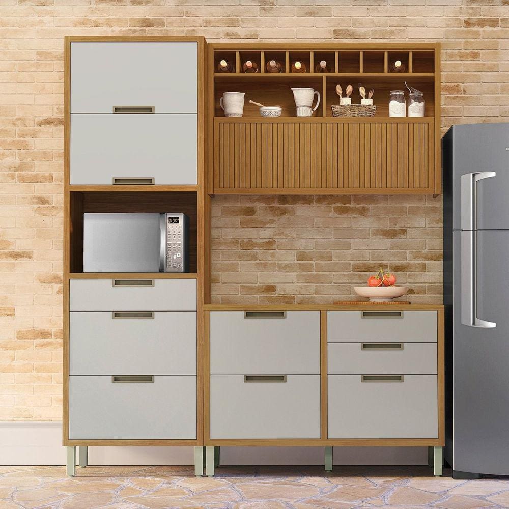 Cozinha 3 Peças Paneleiro Imperatriz 100% Mdf Freijó/Off White
