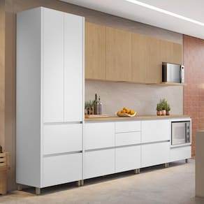 Cozinha 7 Peças 9 Portas 8 Gavetas Nichos Forno Rainha 100% Mdf Branco/Marrom