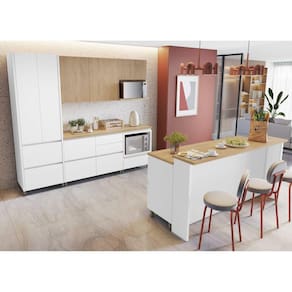 Cozinha 8 Peças 8 Portas 12 Gavetas Forno Ilha Rainha 100% Mdf Branco/Marrom