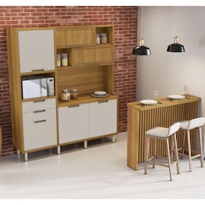 Cozinha Loft Imperatriz Painel Gourmet 100% Mdf Freijó/Off White