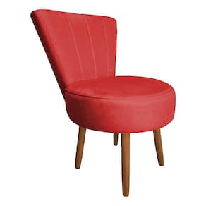 Poltrona Cadeira Decorativa Costurada Elegância Veludo Pés Palito Castanho - Pallazio Vermelho