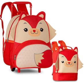 Kit Escolar Mochila de Rodinha e Lancheira Térmica Raposa