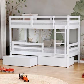 Beliche Infantil Slim Com 02 Gavetas E Grade De Proteção Madeira Maciça Branco Housin