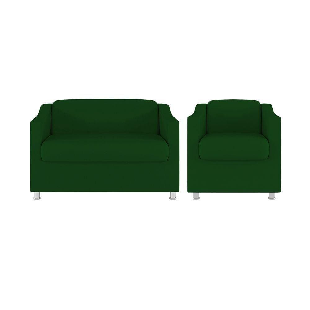 Kit Poltrona Tilla Recepção + Namoradeira Sala, Quarto Suede verde