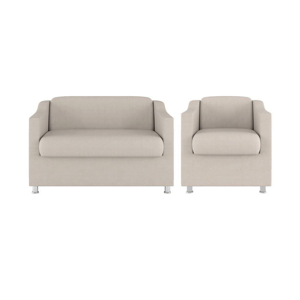 Kit Poltrona Tilla Recepção + Namoradeira Sala, Quarto Suede bege