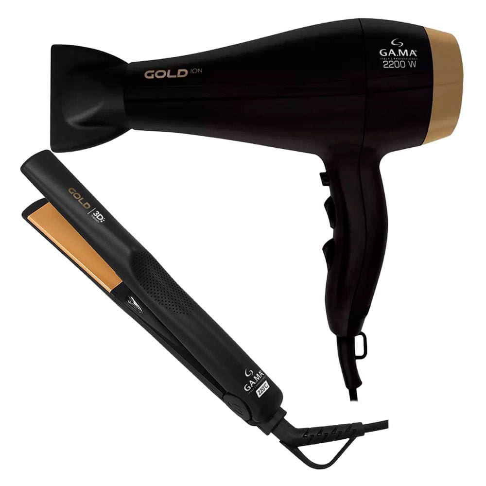 Kit Secador 127v + Prancha Bivolt Gold Íon