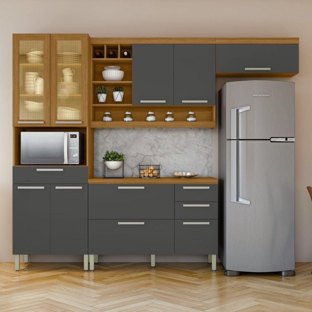 Cozinha 4 Peças Paneleiro Burguesa Premium 100% Mdf Freijó/Grafite