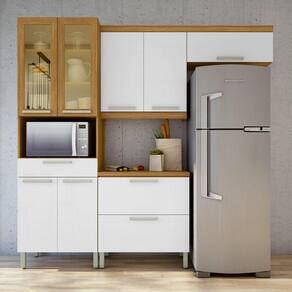Cozinha 4 Peças Paneleiro Áereo e Balcão 80 Burguesa P 100% Mdf Freijó/Branco