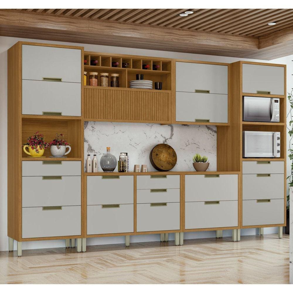 Cozinha 6 Peças 2 Paneleiros Imperatriz 100% Mdf Freijó/Off White