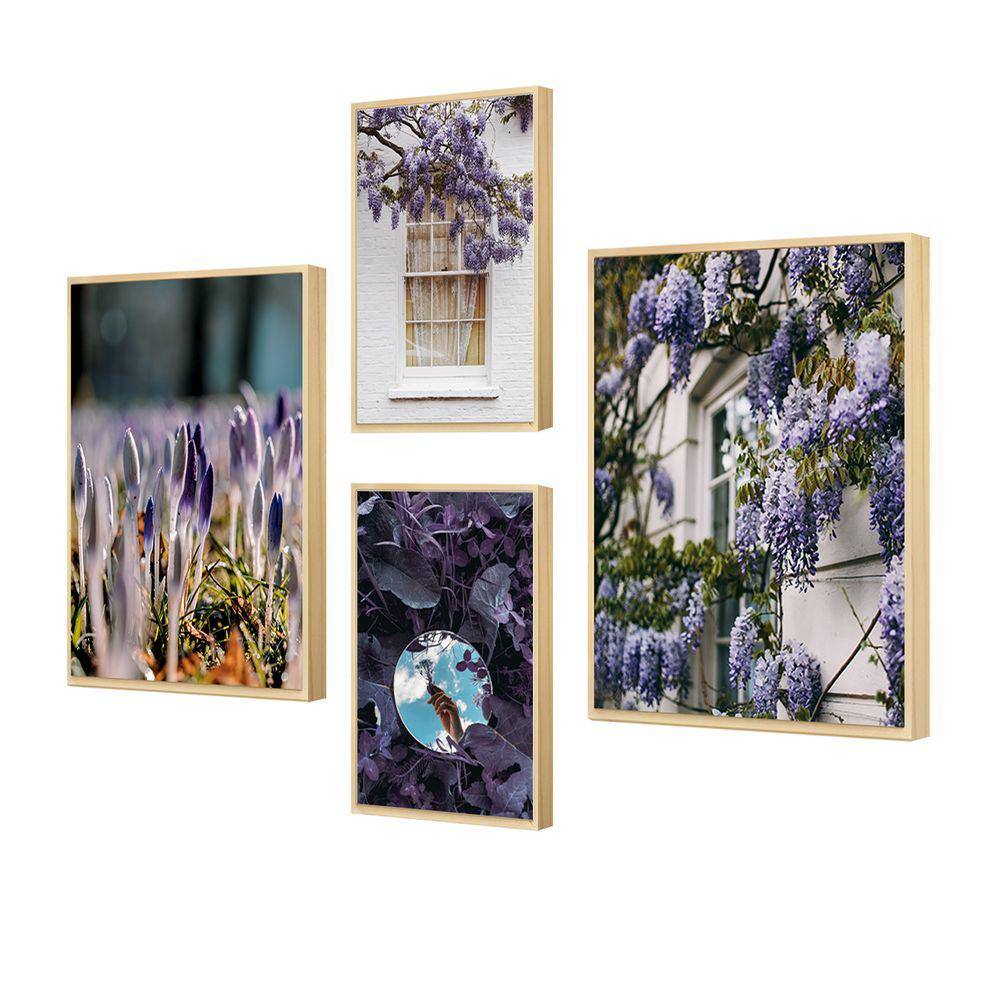 Kit 4 Quadros Flores Foto Natureza Árvore Plantas Lilás Sala