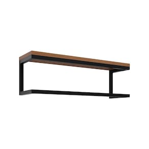 Toalheiro Para Banheiro Estilo Industrial Ita - Preto E Prateleira Imbuia - Cor: Preto