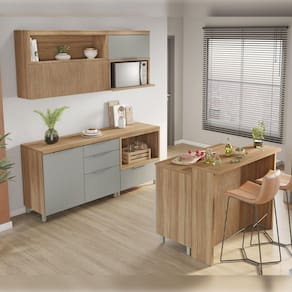 Cozinha 6 Peças 4 Portas 7 Gavetas Painel Ilha Marquesa 100% Mdf Marrom/Verde