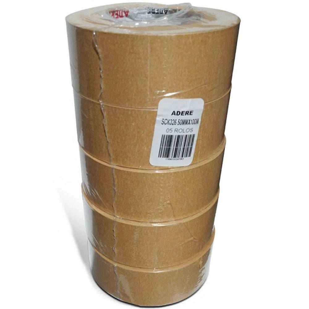 Kit 5 Fita Adesiva KRAFT Embalagem Papel Crepado 50MM X 100M