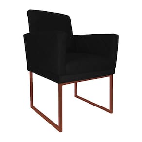 Poltrona Recepção Klara Suede Preto Base Industrial Cobre - Vallisa Decor