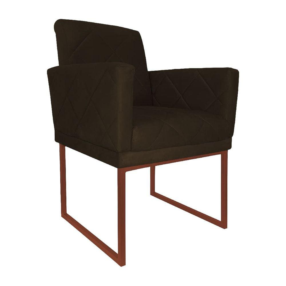 Poltrona Klara Suede Marrom Base Industrial Cobre - Vallisa Decor