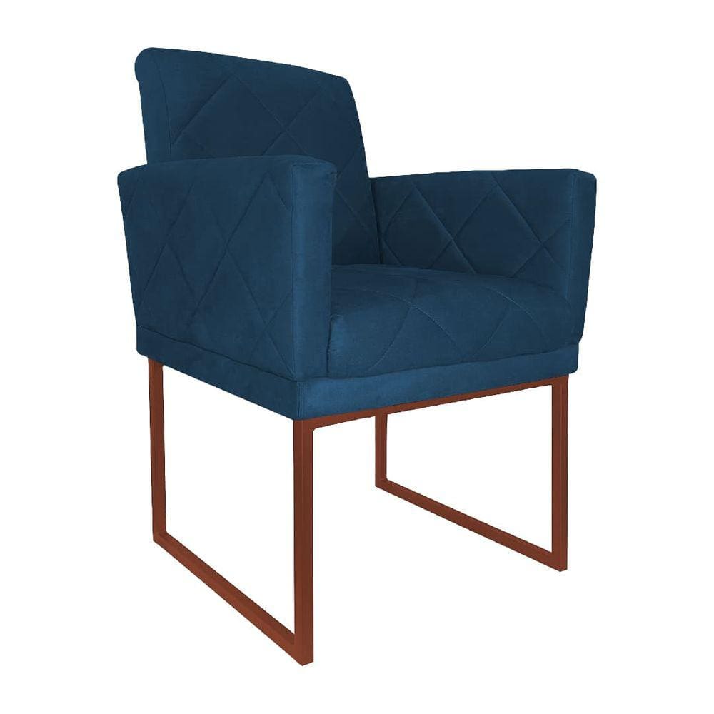Poltrona Klara Suede Azul Royal Base Metálica Cobre - Vallisa Decor