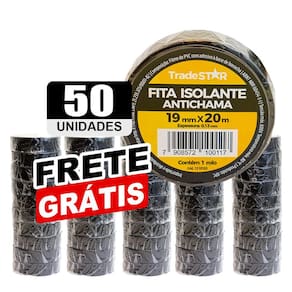 Kit 50 Rolos Pç Fita Isolante 20 Metros Preta