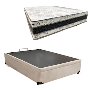 Cama Base Box Baú Casal Super Confort Suede Bege + Colchão Casal Super Confort D33 28x138x188