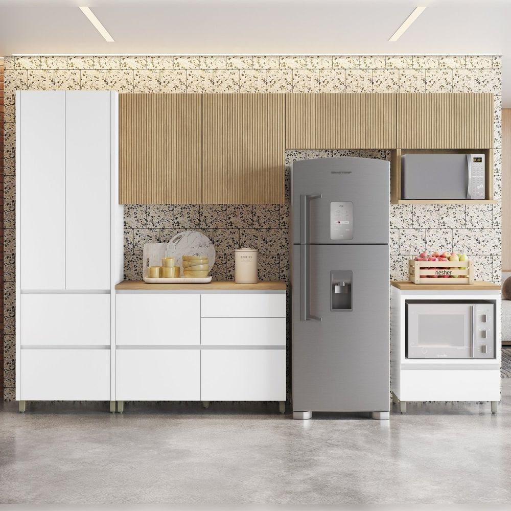 Cozinha 6 Peças 7 Portas 7 Gavetas Nichos Forno Rainha 100% Mdf Branco/Marrom