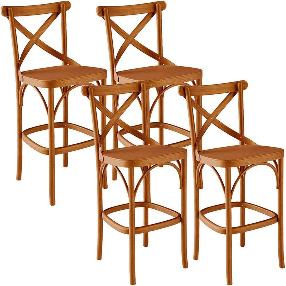 Kit 04 Banquetas Altas Cozinha Bancada Bar Sala de Jantar Ávila L02 Madeira Maciça - Lyam