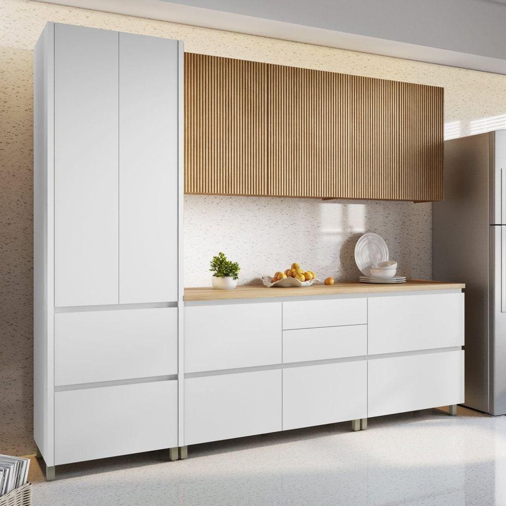 Cozinha 5 Peças 8 Portas E 7 Gavetas Rainha 100% Mdf Branco/Marrom
