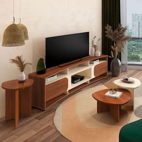 Sala de Estar Completa para TV Até 86 Polegadas Delta 2 Portas Cedro/Off White - Pnr Móveis