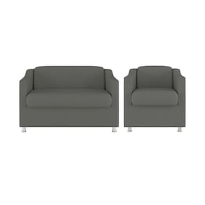 Kit Poltrona Tilla Recepção + Namoradeira Sala, Quarto Suede cinza