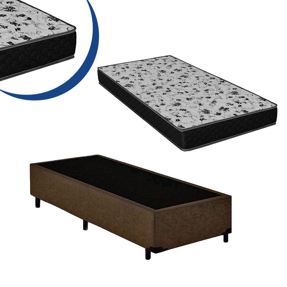 Cama Box Solteiro Suede Marrom + Colchão Espuma D33 Bordado 54x78x188