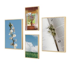 Quadro Kit 4 Céu Azul Livro Frases Flor Minimalista Quarto