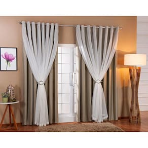 Cortina Voil Forro Blackout Tecido 3,00X2,20 Palha/Branco