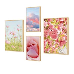 Kit 4 Quadros Paisagem Rosa Flores Natureza Para Quarto
