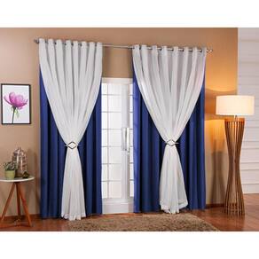 Cortina Voil Forro Blackout Tecido 4,00X2,50 Azul/Branco