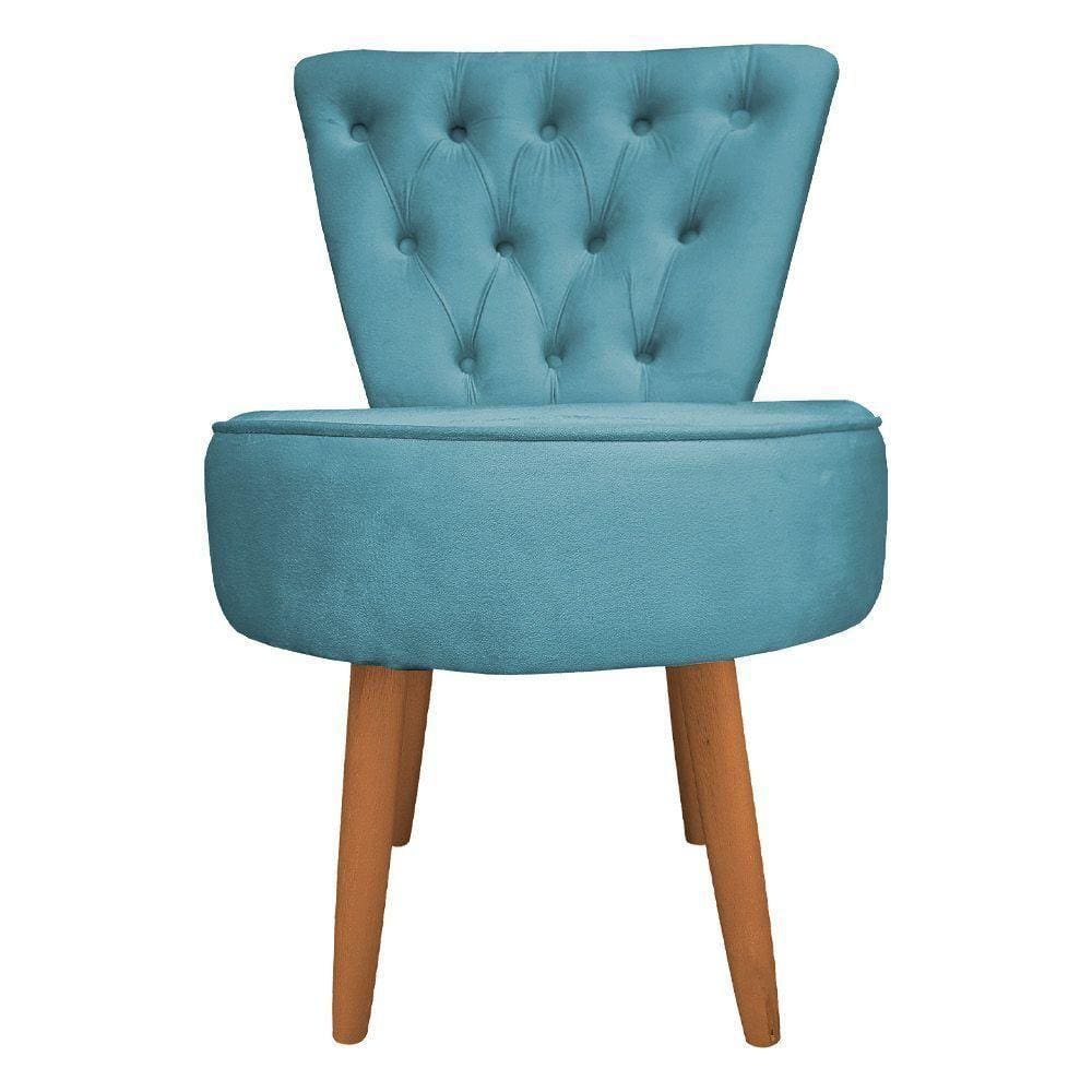 Poltrona Cadeira Decorativa Capitonê Elegância Veludo Pés Palito Castanho - Pallazio Azul Turquesa