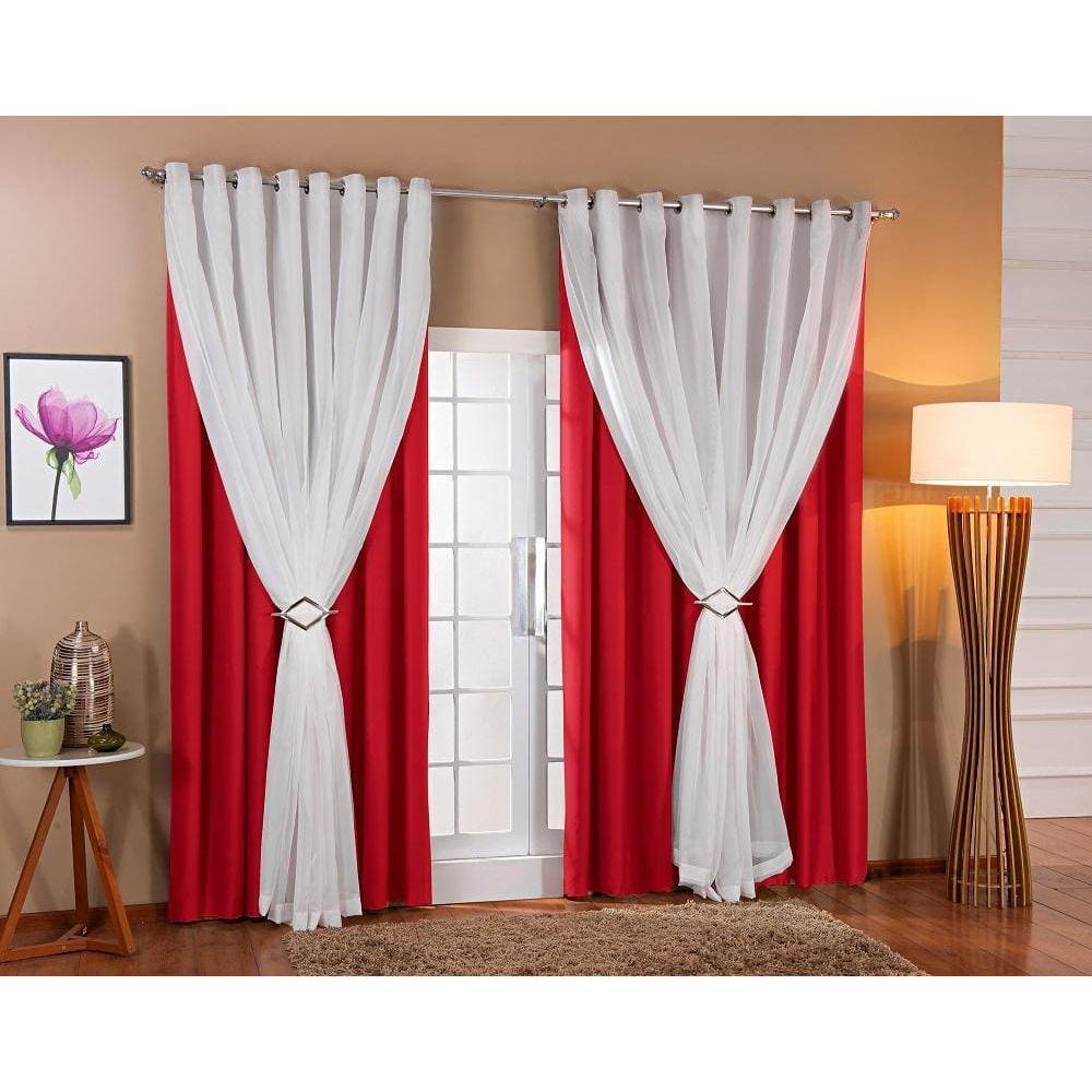 Cortina Voil Forro Blackout Tecido 4,00X2,20 Vermelho