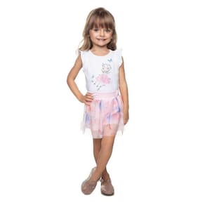 Conjunto manga curta e saia tule Have Fun