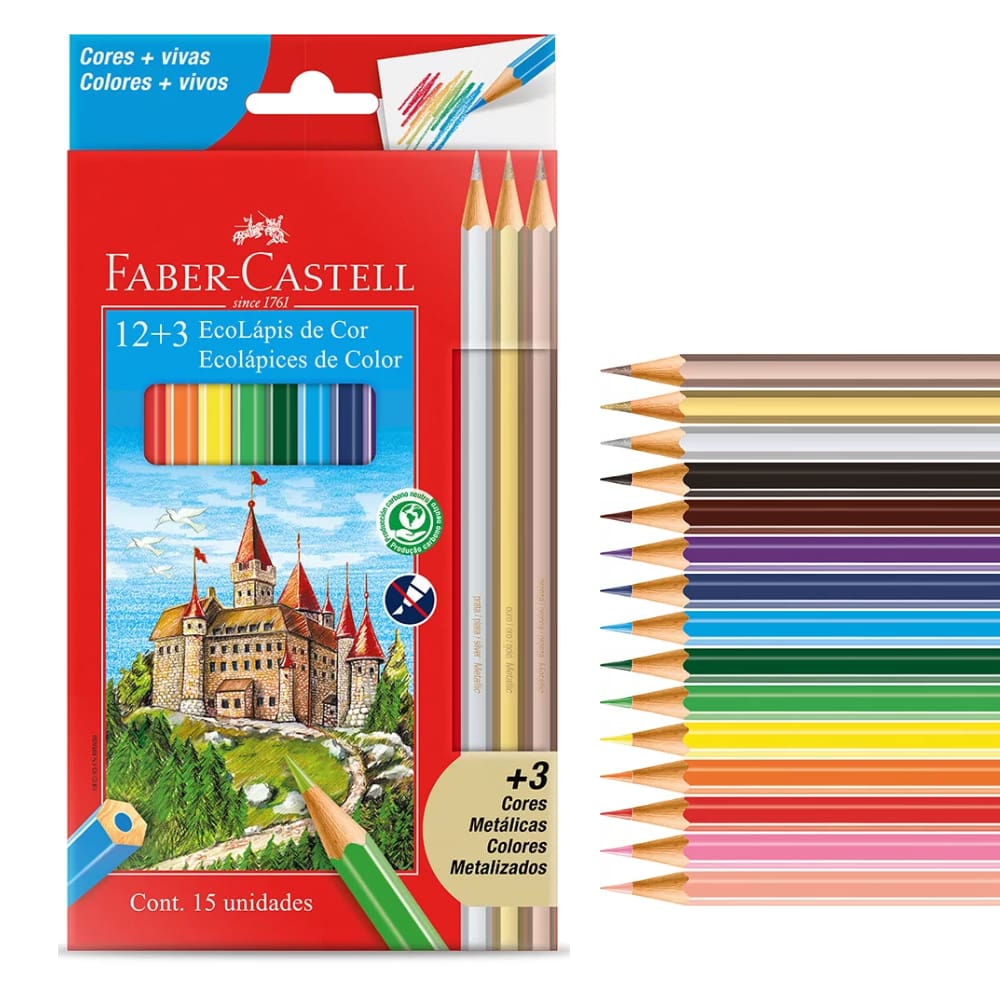 Lápis De Cor 12 Cores + 3 Metálicos FABER -CASTELL
