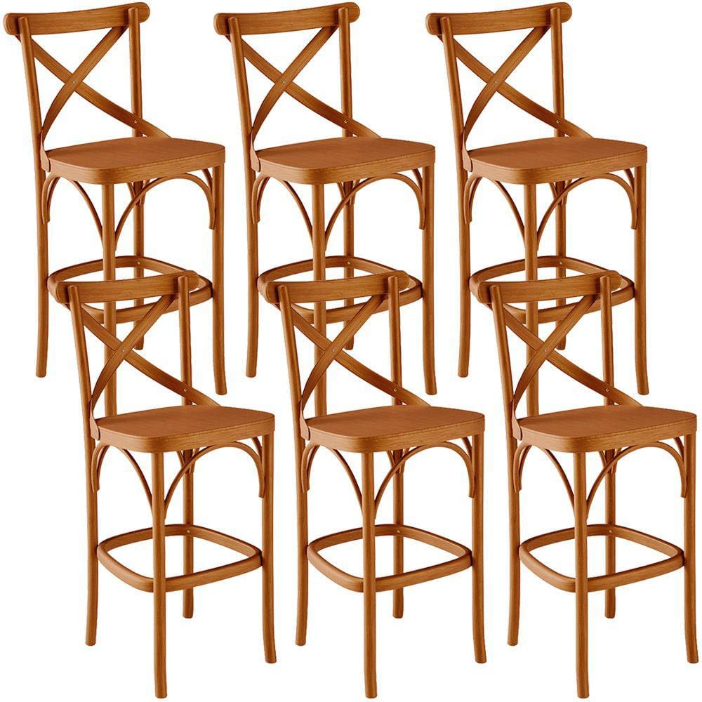 Kit 06 Banquetas Altas Cozinha Bancada Bar Sala de Jantar Ávila L02 Madeira Maciça - Lyam