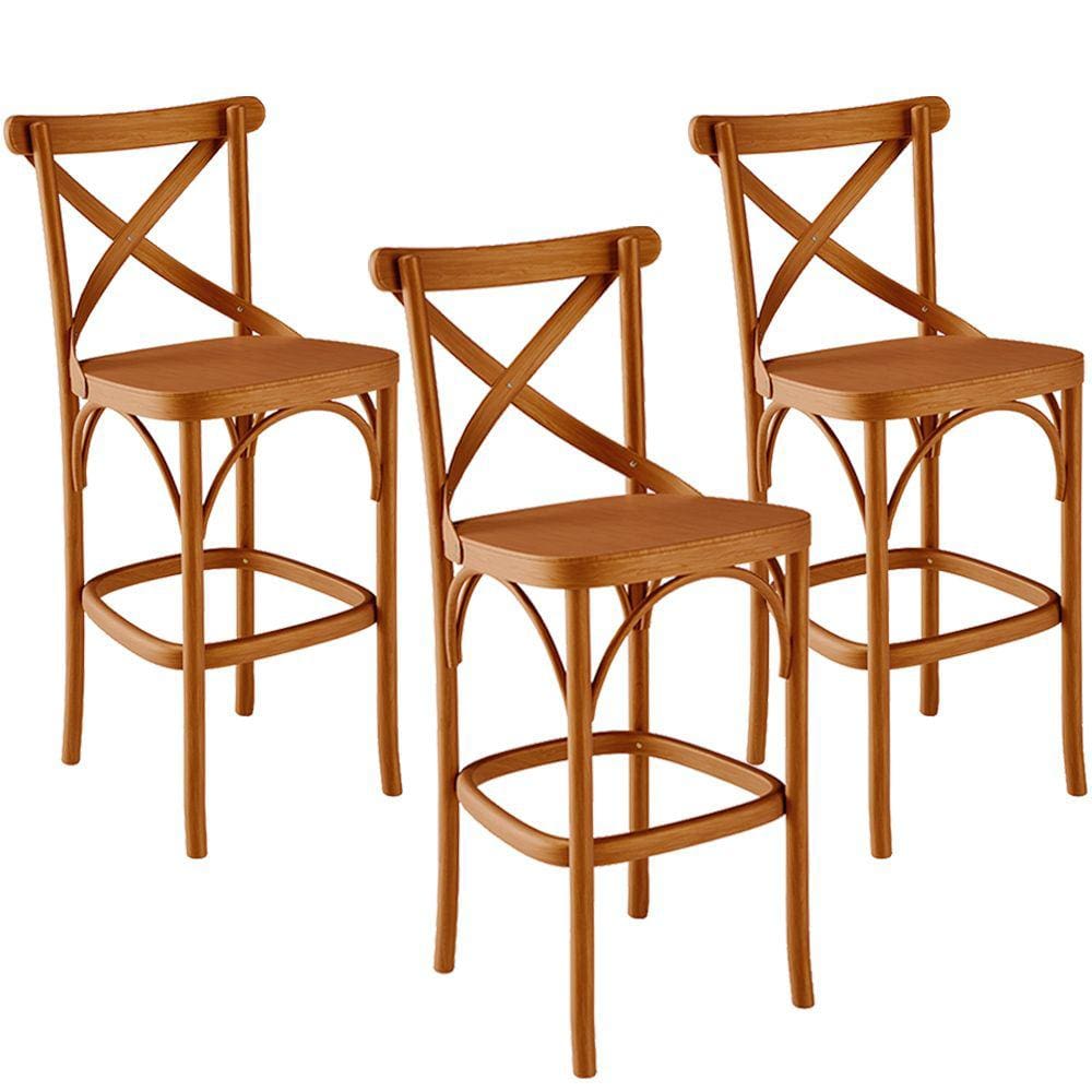 Kit 03 Banquetas Altas Cozinha Bancada Bar Sala de Jantar Ávila L02 Madeira Maciça - Lyam
