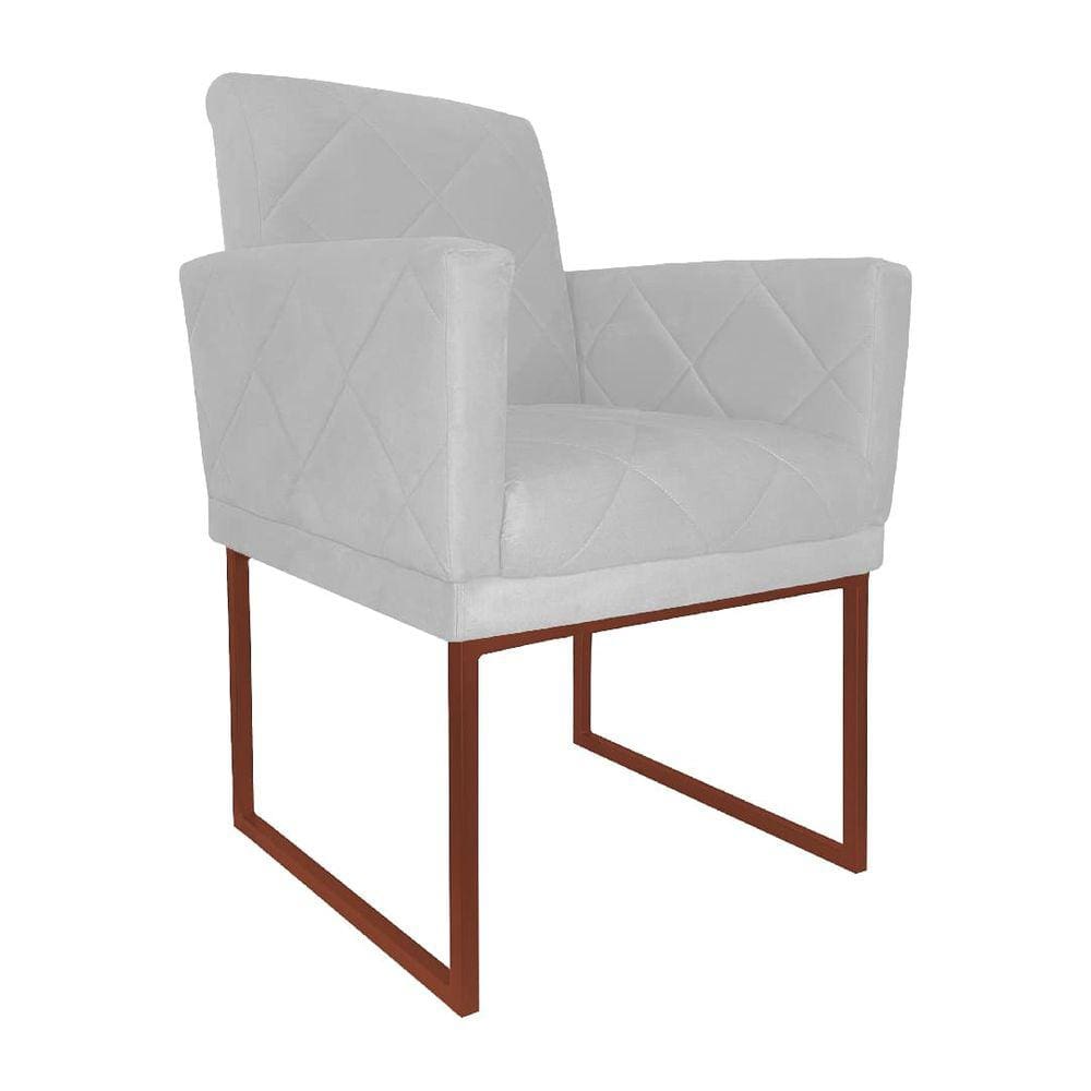 Poltrona Klara Base Metálica Cobre Suede Branco - Vallisa Decor