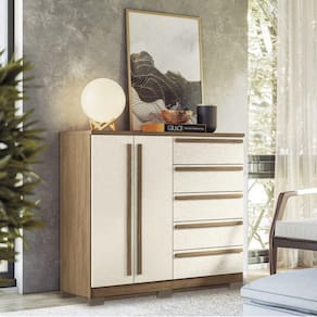 Cômoda 2 Portas 5 Gavetas com Pés Málaga Gold Jatobá/Areia