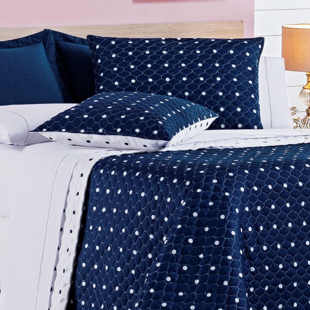 Kit King 7 peças Colcha Cobre Leito e jogo Lençol Micropercal 200 Fios Petit Poá