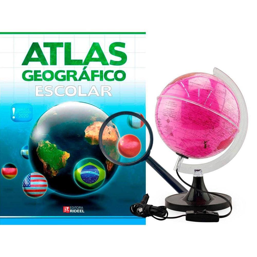 Kit Globo Rosa Terrestre 21Cm Led Profissional + Lupa Atlas