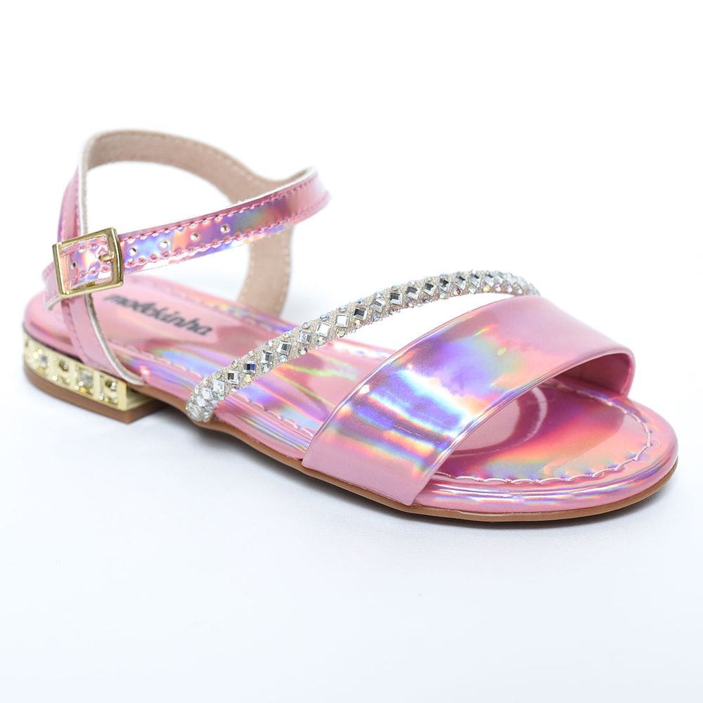 Sandália Infantil Molekinha Holográfica Tira Strass - Rosa
