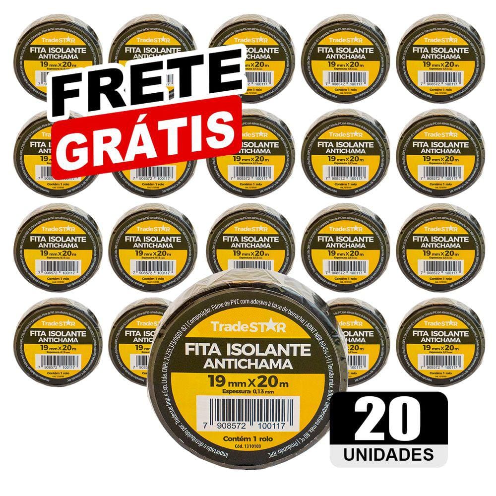 Kit 20 Rolos Pç Fita Isolante 20 Metros Preta