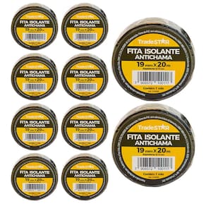 Kit 10 Rolos Pç Fita Isolante 20 Metros Preta