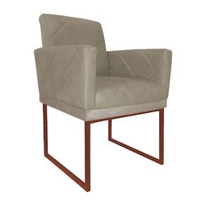 Poltrona Recepção Klara Suede Bege Base Industrial Cobre - Vallisa Decor