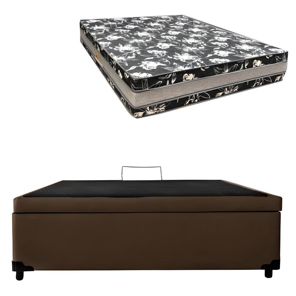 Cama Base Box Baú Casal Super Black Sintético Marrom + Colchão Casal Super Black D33 28x138x188