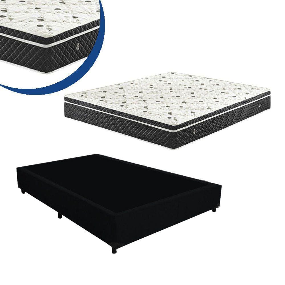 Cama Box Casal Suede Preto + Colchão Molas Bonnel 50x138x188