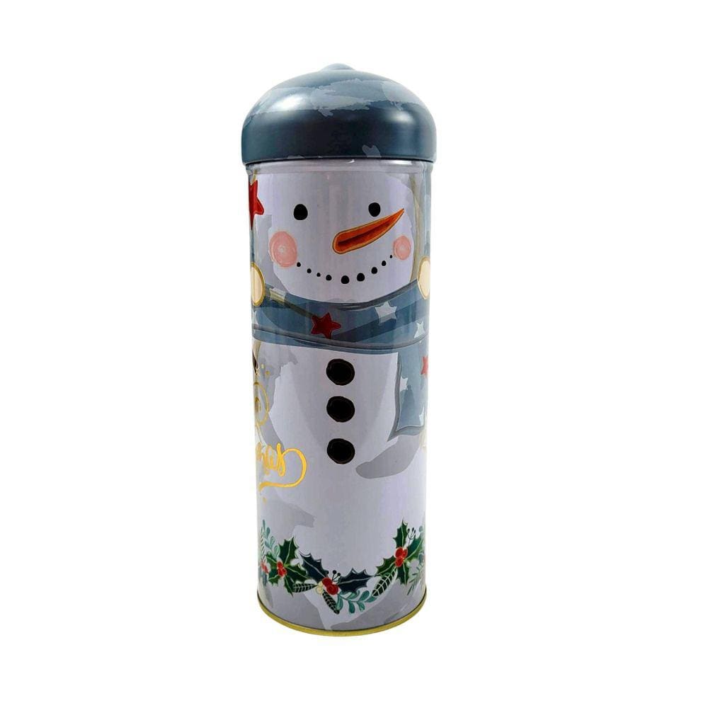 Lata Natalina De Metal 25X8Cm Boneco De Neve Pote